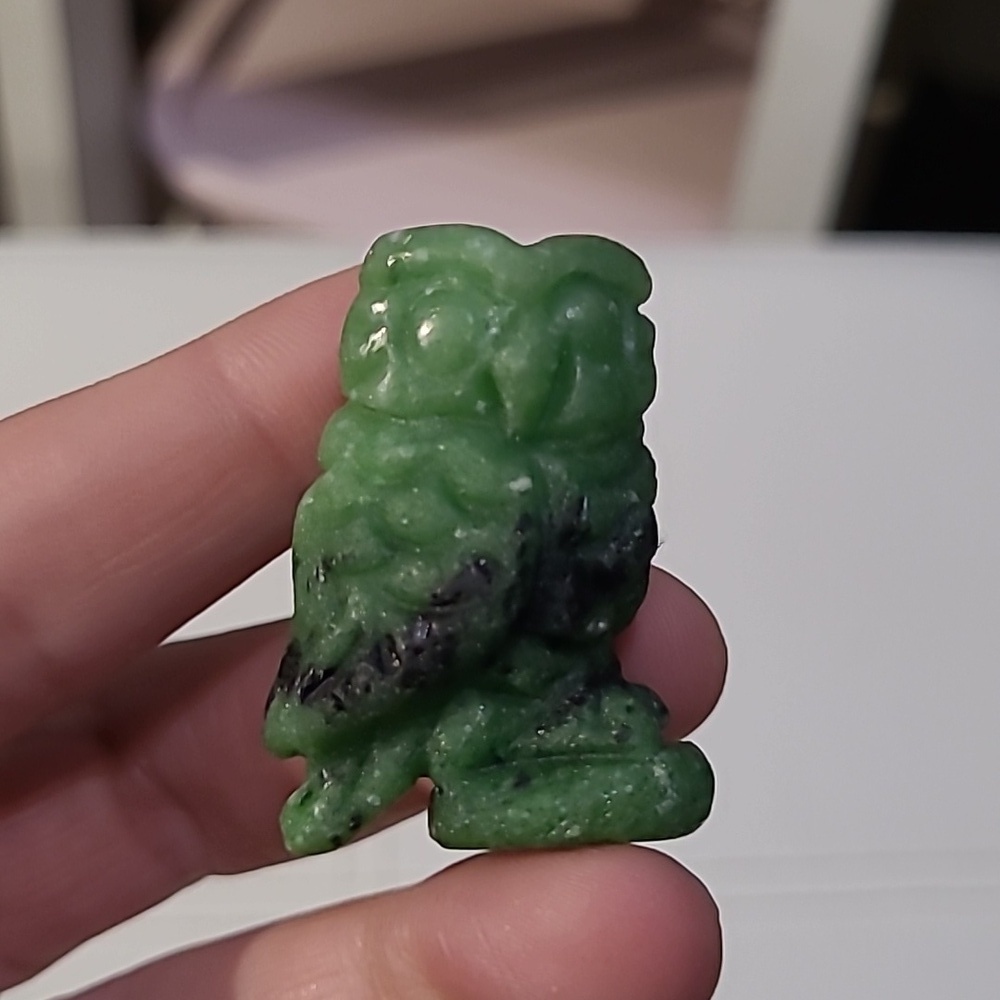 Ruby zoisite crystal owl carving